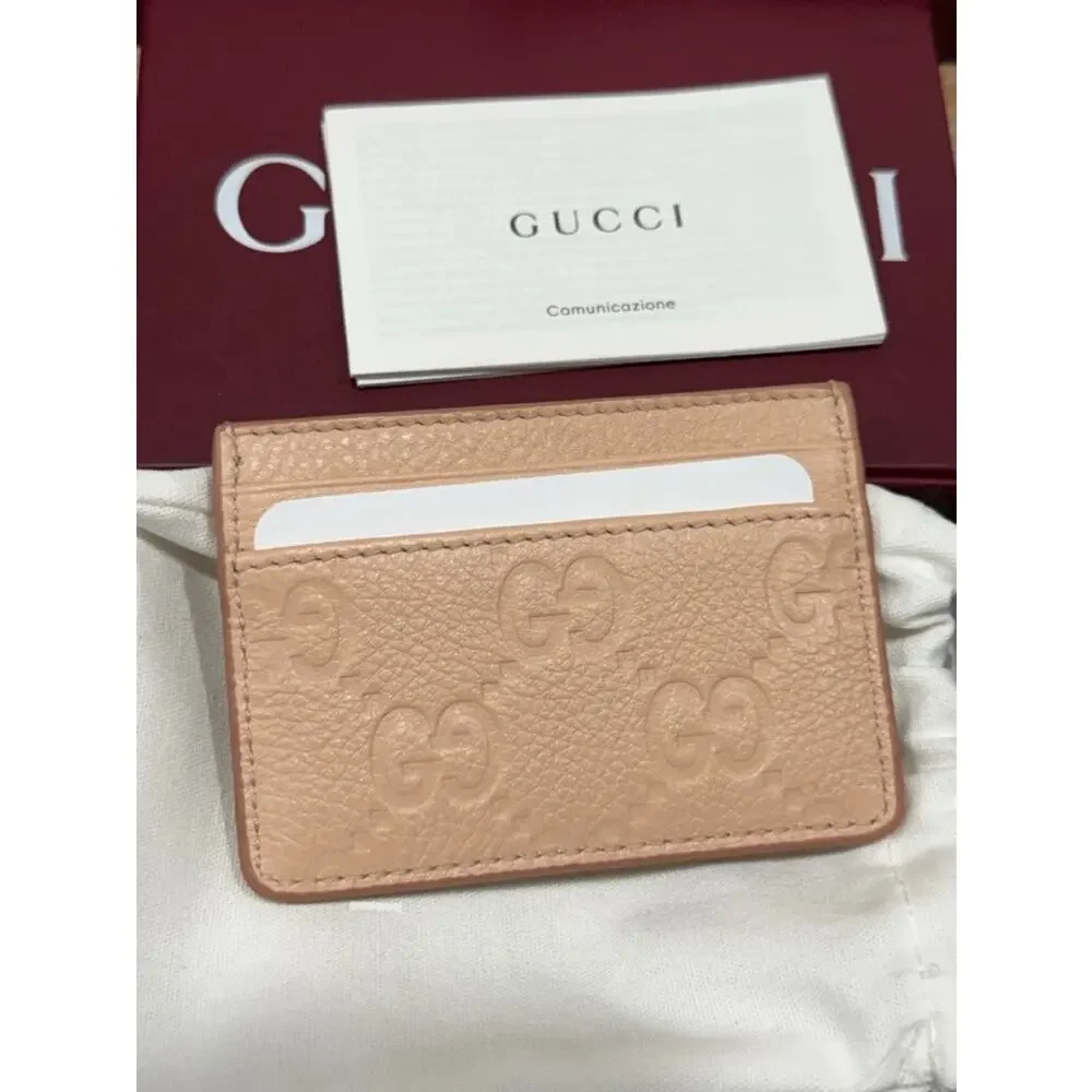 Gucci GG Embossed Leather Card Holder Rose Dust Pink - Picture 2 of 4